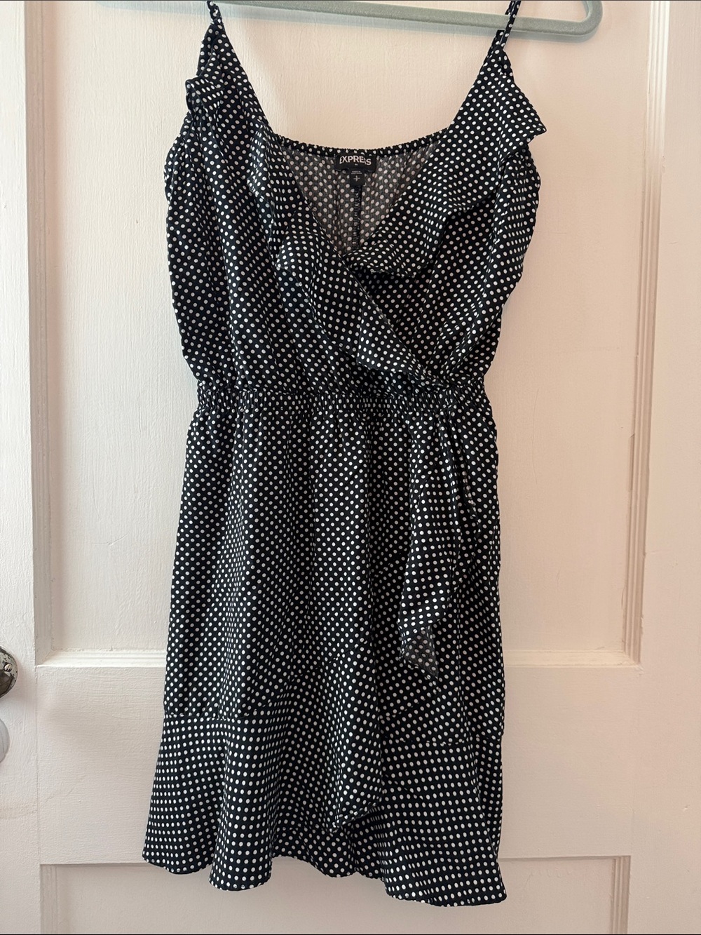 Express Black and White Polka Dot Wrap Mini Dress